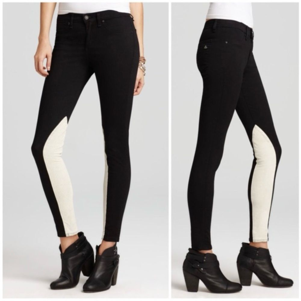 Rag and Bone Black Jodhpur Jeans with Lambskin Leather Trim